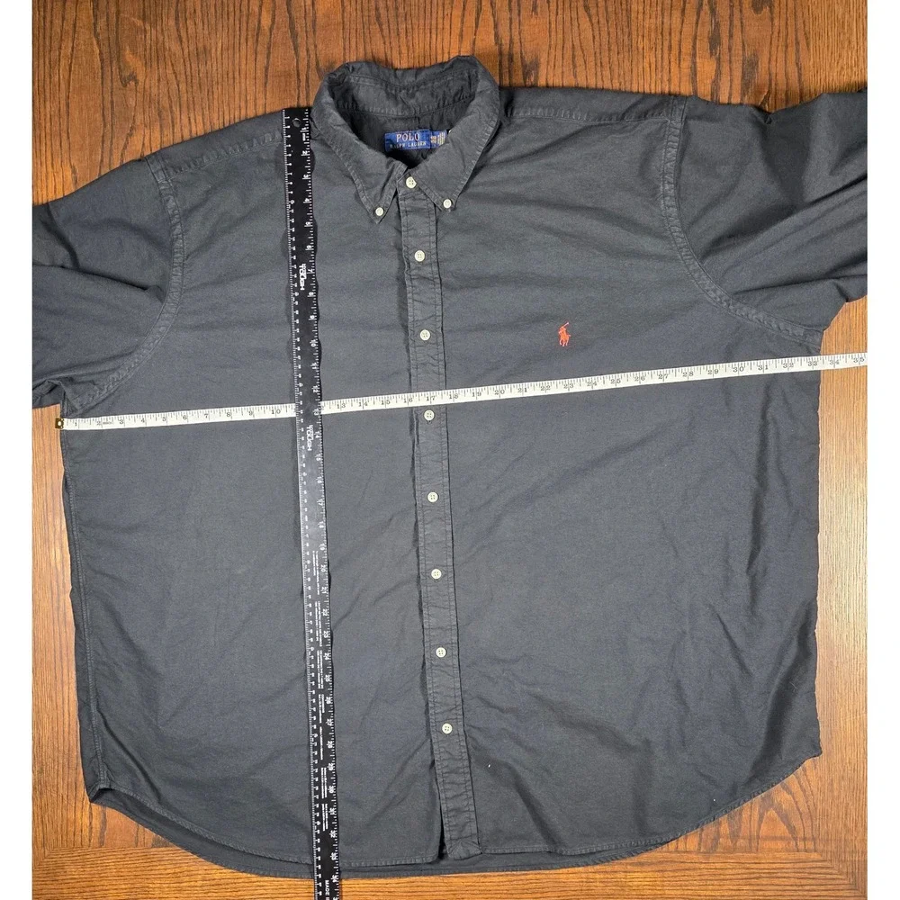 Polo Ralph Lauren Mens 4XB Black Cotton Long Sleeve Button Down Shirt Red Pony